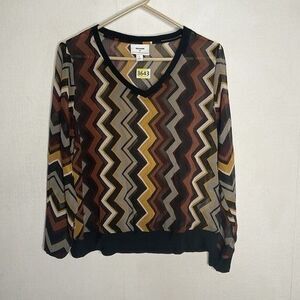 Missoni for Target Sheer Chevron Brown/Black Bohol Artsy Blouse Women Size Small